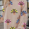 Apricot Turkey Graphic Corded Baggy Sweatshirt