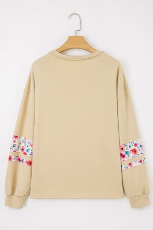 Pale Khaki Floral Applique Baggy Pullover Sweatshirt - Image 5