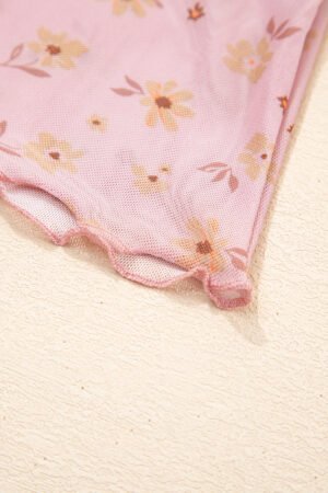 Pink Vintage Floral Print Southern Style Mesh Long Sleeve Top - Image 11