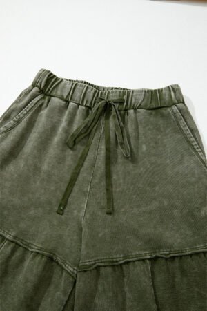 Vineyard Green Mineral Wash Tiered Wide Leg Patchwork Drawstring Pants - Image 6