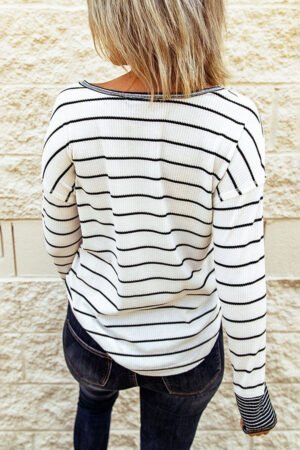 Striped Color Block Buttoned Waffle Knit Shirt - Image 2