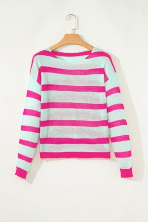 Green Stripe Round Neck Casual Sweater - Image 6