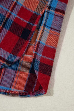 Red Plaid Print Loose Vintage Shirt - Image 8