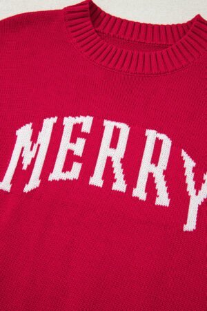 Fiery Red MERRY Letter Pattern Christmas Holiday Baggy Sweater - Image 7