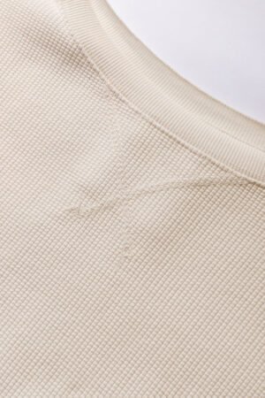 White Waffle knit Bishop Sleeve Split Oversized Top - Image 5
