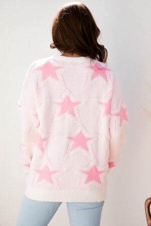Sachet Pink Oversized Cute Star Pattern Ribbed Edge Drop Shoulder Sweater - Image 10