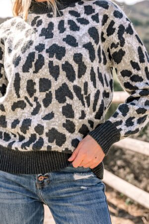 Carbon Grey Leopard Drop Shoulder Baggy Sweater - Image 3