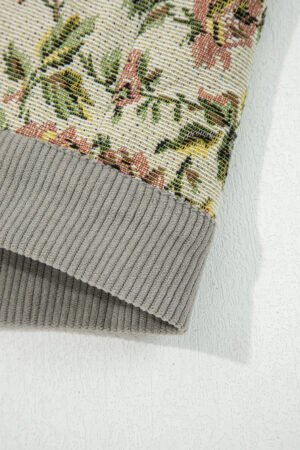 Medium Grey Ribbed Retro Floral Patchwork Shirt Style Jacket - Image 13