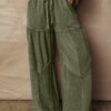 Vineyard Green Mineral Wash Tiered Wide Leg Patchwork Drawstring Pants