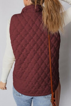 Wild Ginger Flower Shape Quilted Snap Button Zip Up Winter Vest - Image 5