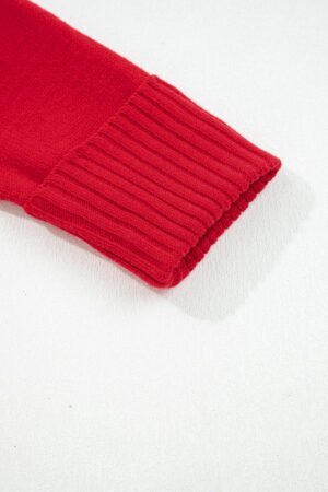 Racing Red Collared V Neck Ribbed Edge Sexy Elegant Sweater - Image 8