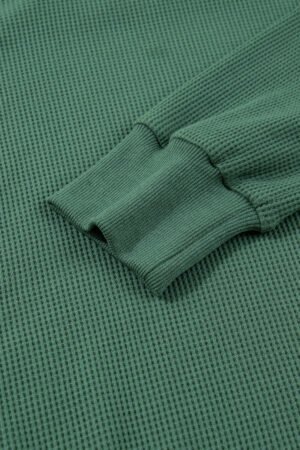 Evergreen Solid Color Raw Seam Patchwork Ribbed Drop Shoulder Sweatshirt - Image 7