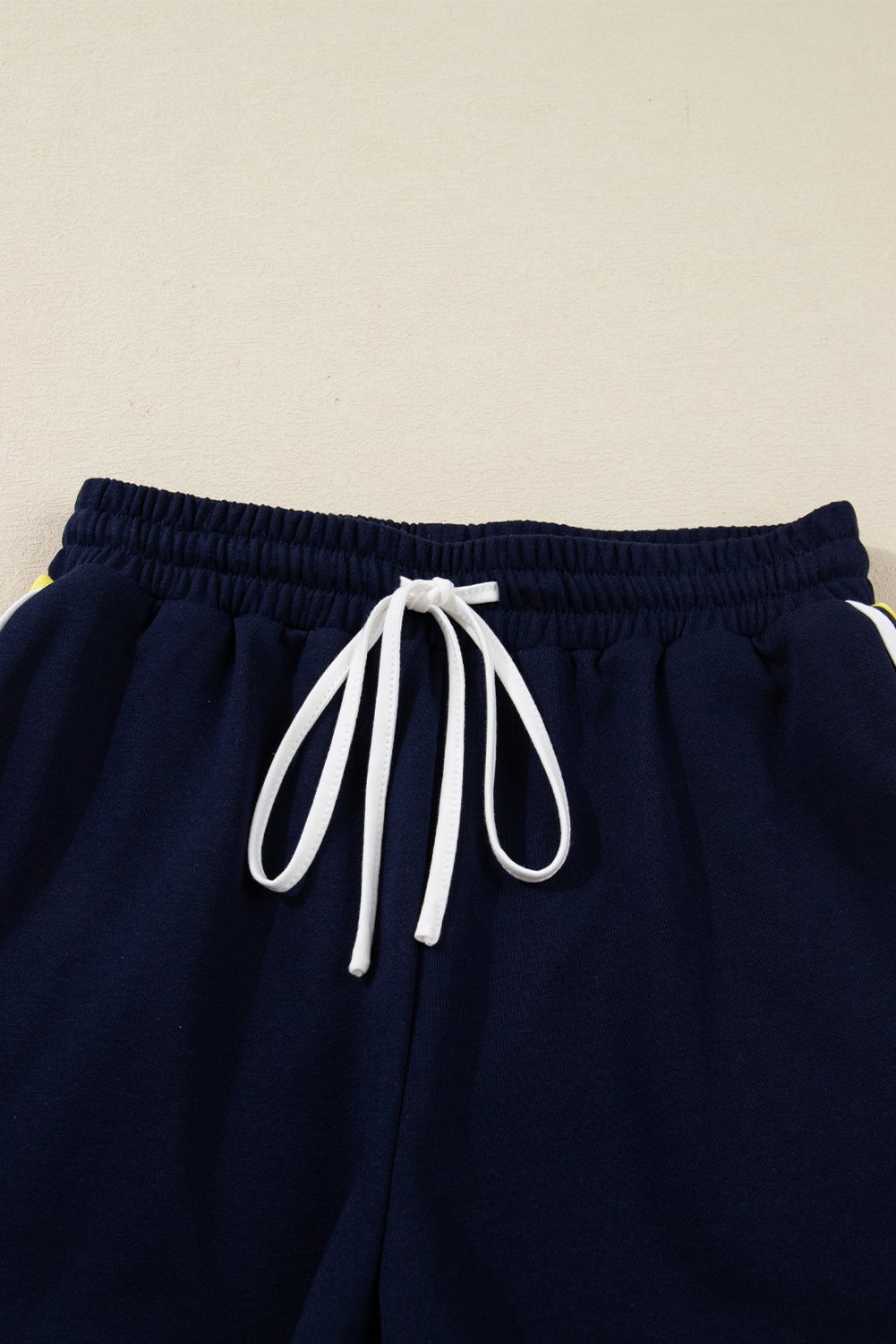 Bluing Colorful Striped Accent Varsity Long Sleeve Pullover and Shorts Matching Set Bluing Colorful Striped Accent Varsity Long Sleeve Pullover and Shorts Matching Set