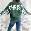 Blackish Green HO HO HO MERRY CHRISTMAS Drop Shoulder Loose Sweater
