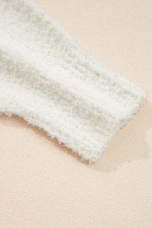 White Multicolored Striped Accent Hooded Popcorn Sweater - Image 8