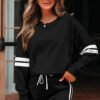 Black Varsity Stripe Detail Drop Shoulder Pullover Mini Skirt Set