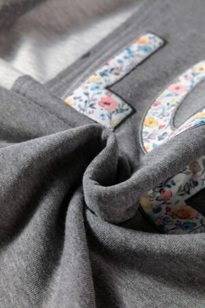 Dark Grey LOVE Graphic Exposed Seam Patchwork Uneven Hem Chic Sweatshirt - Image 6
