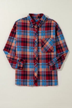 Red Plaid Print Loose Vintage Shirt - Image 3