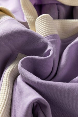 Orchid Petal Waffle Contrast Knit Color Block Patchwork Button Front Oversize Hoodie - Image 9