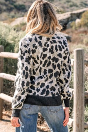 Carbon Grey Leopard Drop Shoulder Baggy Sweater - Image 4
