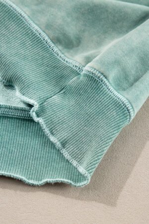 Mineral Blue Solid Waffle Knit Patchwork Raglan Sleeve Sweatshirt - Image 7
