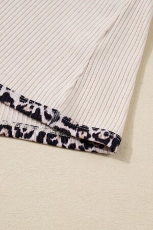 Parchment Ribbed Contrast Leopard Edge Round Neck Plus Knit Top - Image 13