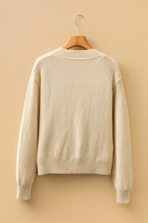 Beige Button Front Cropped Cardigan Sweater - Image 10
