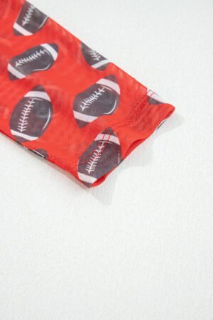 Red Game Day Rugby Mesh Sheer Long Sleeve Top - Image 8