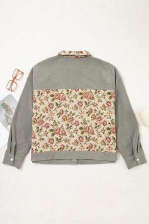 Medium Grey Corduroy Floral Patchwork Vintage Jacket - Image 4