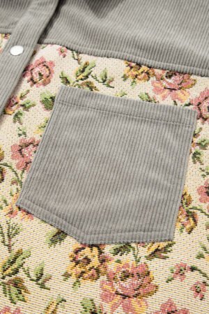 Medium Grey Corduroy Floral Patchwork Vintage Jacket - Image 7