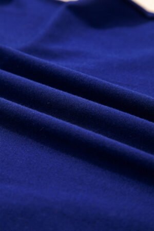 Navy Blue Asymmetric Seam Detail Solid Color Long Sleeve Top - Image 8