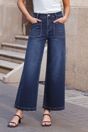 Sail Blue Mimimalist Patch Pocket Womens Shift Jeans - Image 3