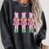 Black Christmas Sequined Nutcrackers Mineral Wash Corded Sweatshirt
