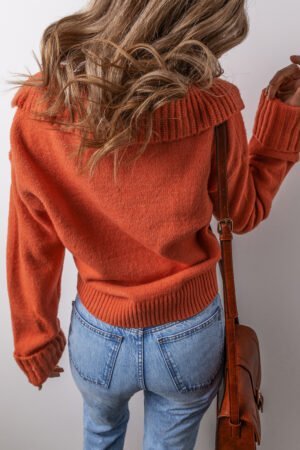 Flamingo Collared V Neck Ribbed Edge Sexy Elegant Sweater - Image 2