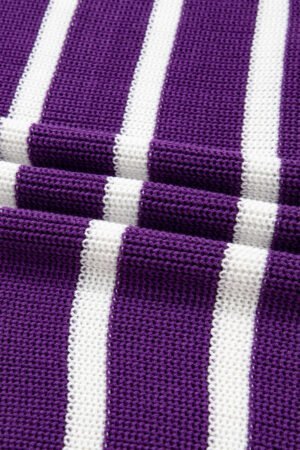 Purple Stripe Raw Edge Patched Pocket Short Sleeve Knit Sweater - Image 8