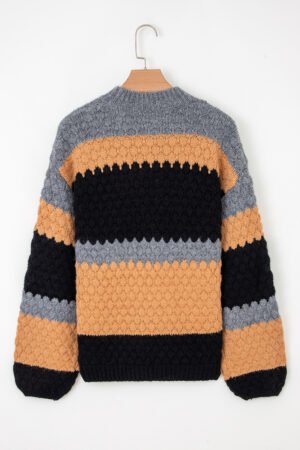 Khaki Color Block High Neck Baggy Sweater - Image 3