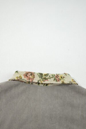 Medium Grey Ribbed Retro Floral Patchwork Shirt Style Jacket - Image 10
