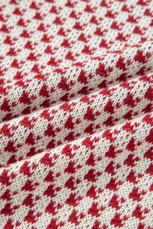 Red Contrast Color Pattern Lantern Sleeve Sweater - Image 10