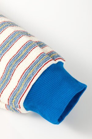 Blue Stripe Buttoned V Neck Collared Drop Shoulder Top - Image 7