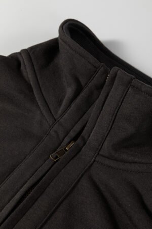 Carbon Grey Waffle Knit Patchwork Half Zipped Casual Sweatshirt - Image 14