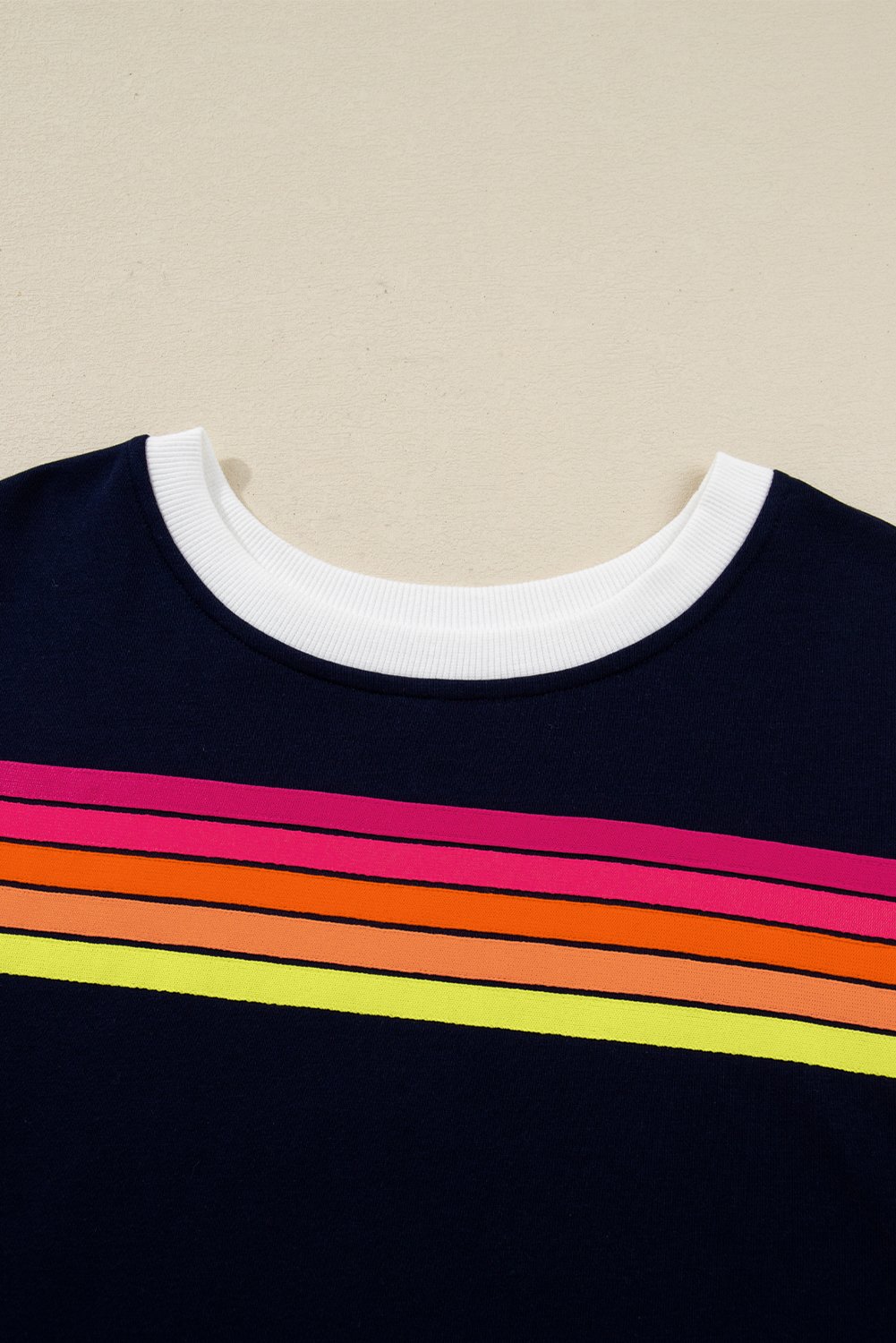 Bluing Colorful Striped Accent Varsity Long Sleeve Pullover and Shorts Matching Set Bluing Colorful Striped Accent Varsity Long Sleeve Pullover and Shorts Matching Set