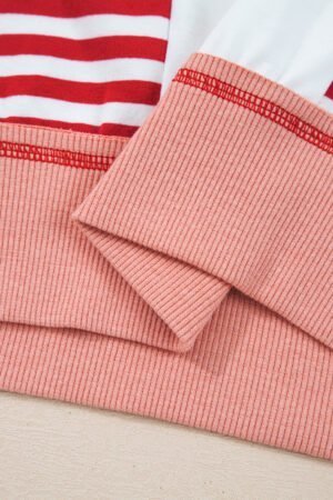 Red Stripe Colorblock Patchwork Contrast Stitching Oversize Sweatshirt - Image 8
