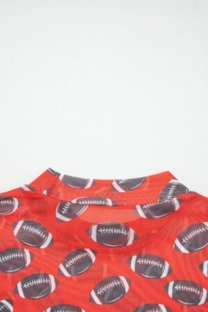 Red Game Day Rugby Mesh Sheer Long Sleeve Top - Image 7