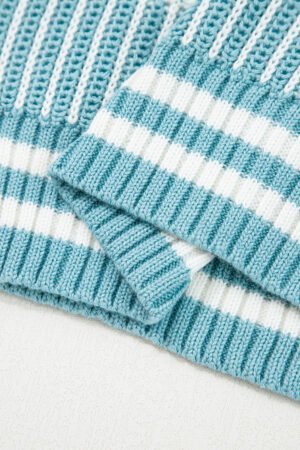 Light Blue Two Tone Striped Patchwork Drop Shoulder Loose Sweater - Image 12