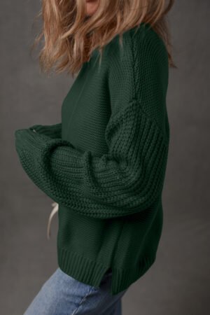 Mist Green Solid Color Front Seam Drop Shoulder Loose Sweater - Image 3
