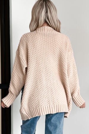 Alternative view of Smoke Gray Open Front Knitted Denim Pocket Patchwork Cardigan