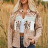 Light French Beige Aztec Quilted Patchwork Western Fashion Jacket