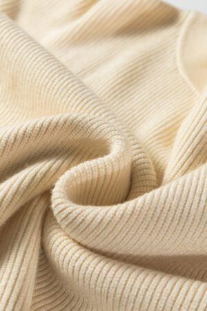 Beige Ribbed Knit Contrasted Stripe Detail Button Side Loose Sweater - Image 7