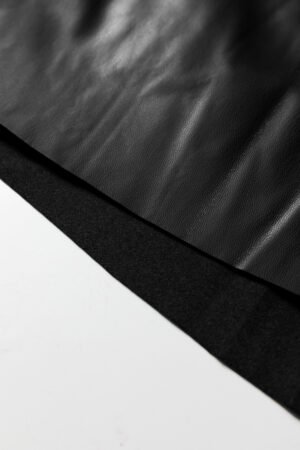 Black Faux Leather Retro Buckle Detail Pleated Stitch Flared Midi Skirt - Image 9