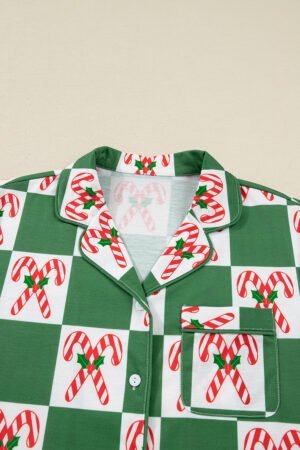 Green Holly Jolly Checkered Pattern 2pcs Long Pajama Set - Image 6